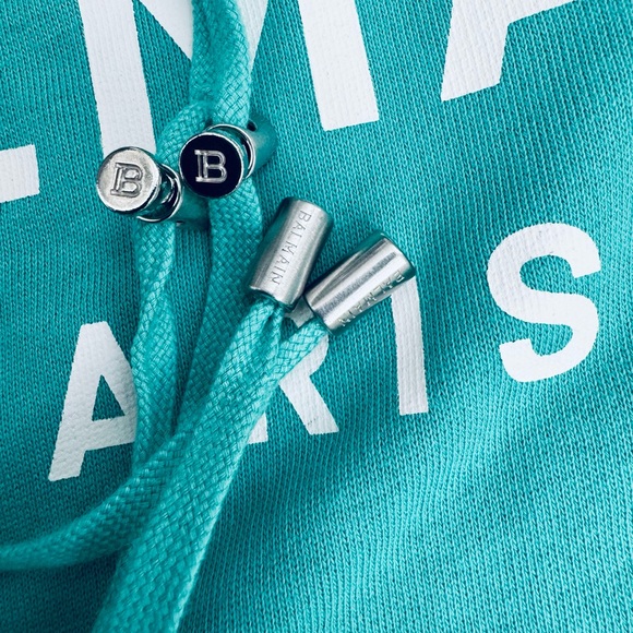 Balmain Unisex logo-print hoodie with kangaroo pocket see green white large - Picture 16 of 16